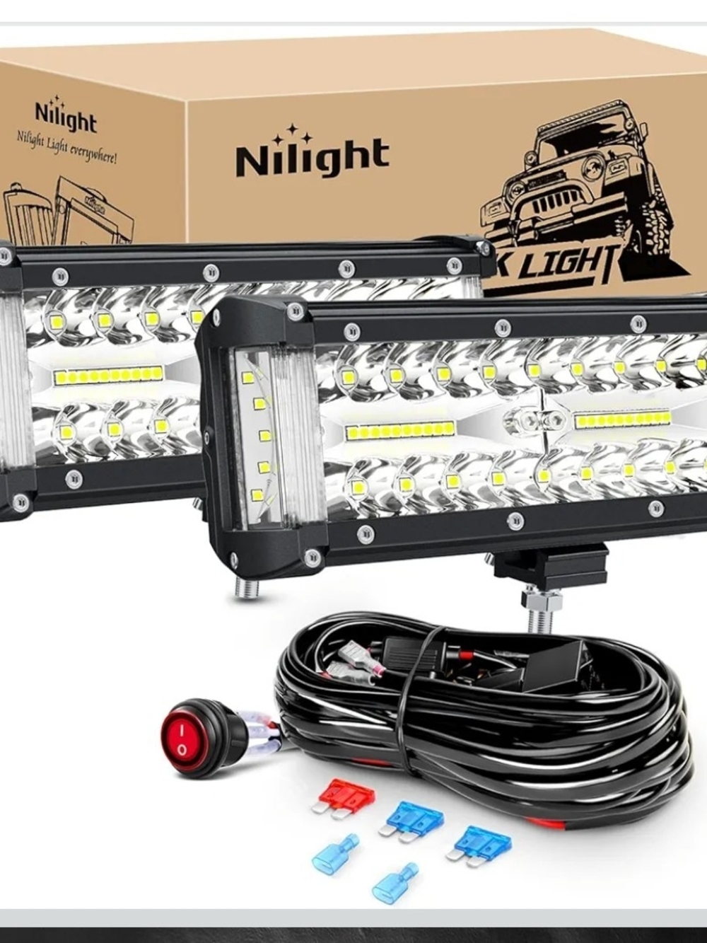 Nilight 7" LED Light Bar Pods 2PCS Spot Flood Side Shooter Wiring Harness